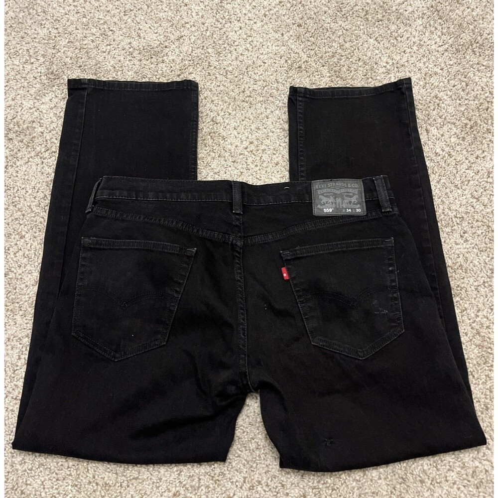 LEVIs 559 Jeans Men's Black Dark Wash Relaxed Straight Leg Stretch Denim 34x30